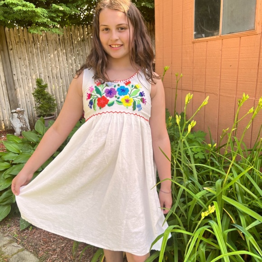 Vintage floral embroidery guazy white dress‎